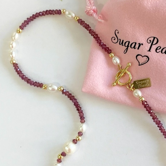 Freshwater Pearl, Garnet & 14K Gold Necklace - Picture 3 of 8
